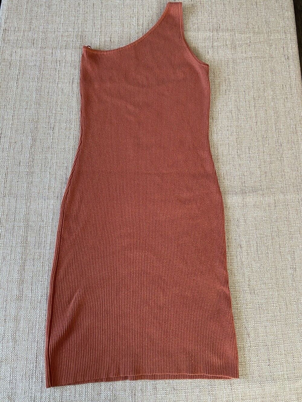 HOUSE OF HARLOW 1960 Orange Ribbed Knit One Shoulder Mini Dress XS